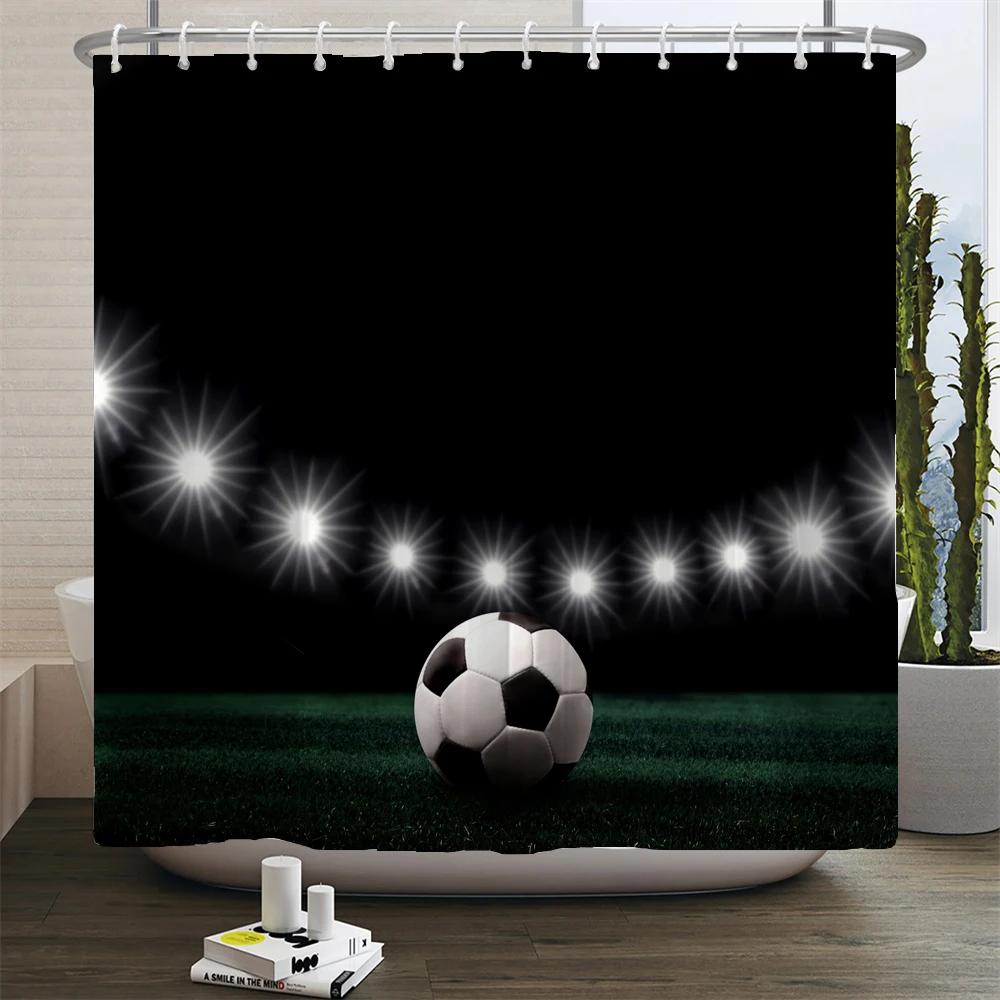 Football Shower Curtain Waterproof Bathroom Curtains Sports Style Print Bath Partition Curtain Decorate Curtains With Hooks