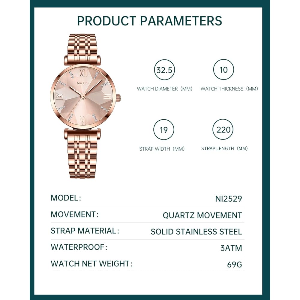 "Elegant Women's Rose Gold Analog Quartz Watch Waterproof Stainless Steel Casual Business Style"