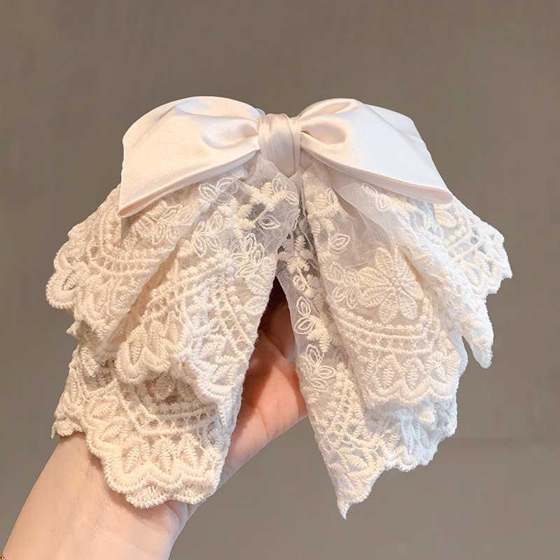 French Elegant Ballet Style Lace Satin Bow Ponytail Hair Clip, Gentle And Sweet Shark Clip Hair Ornament On The Back Of Head