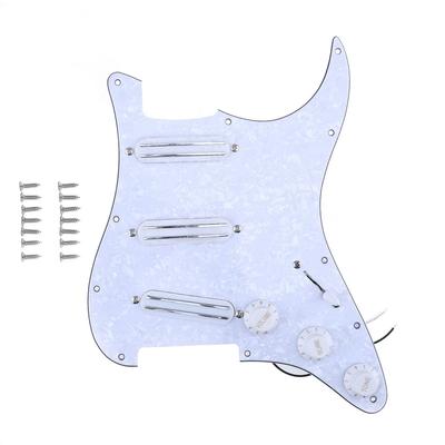 Musiclily Basic SSS Stratocaster Pickguard s Hot Rails Humbucker pre ST Strat Elektrický Biela 4 Snímače Pred-zapojený Jednorozmerná Gitara, Perleťová,