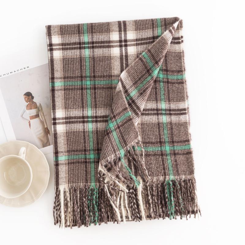 Plaid Scarf Women's Winter New Korean Version Versatile Imitation Cashmere Scarf Couple's Warm Shawl Men's Autumn and Winter