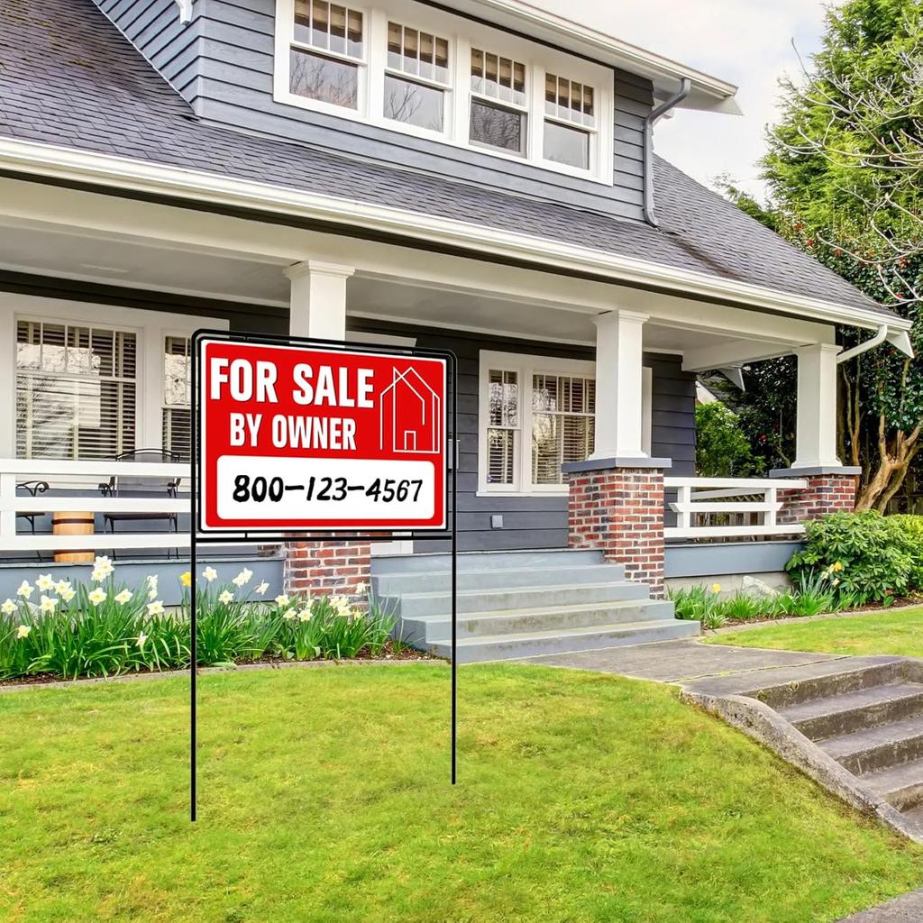 For Sale By Owner Yard Sign with Stakes, 30 inches High, Double-Sided Printing, For Sale By Owner Signs for Real Estate, Yard Sign for Home House
