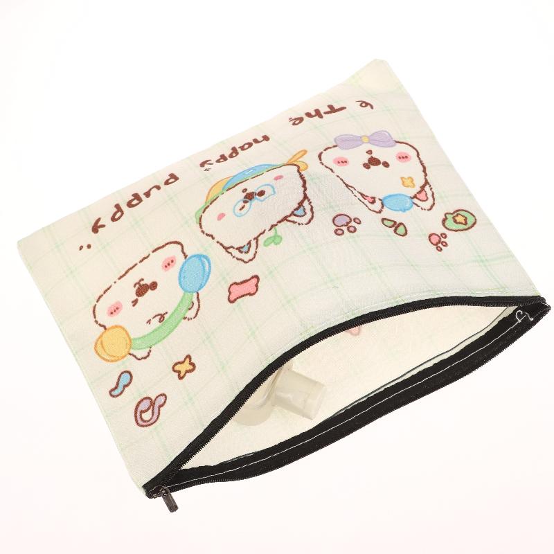 Cute Little Dog Cosmetic Bag Happy Puppy Canvas Makeup Storage Bag Large Capacity Storage Pouch Travel Toiletry Bag
