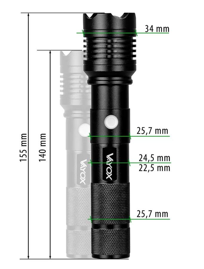 Classic Rechargeable Usb-C Tactical Flashlight Va0116 Vayox 800 Lumens
