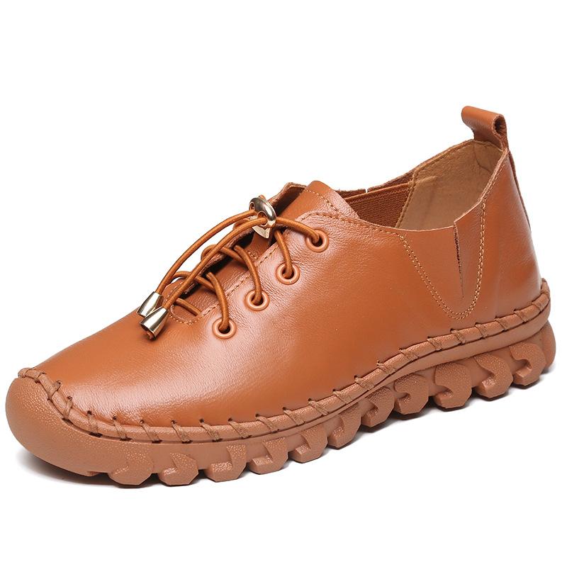 Handmade Genuine Leather Women Shoes Casual Sneakers Hollow Out Flats Ladies Lacing Loafers Breathable Vulcanized Shoe