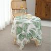 Pastoral Style Cotton and Linen Tea Table Towel Fashionable and Minimalist Green Leaf Tablecloth Rectangular Tassel Table Cloth Large Size Table Cover