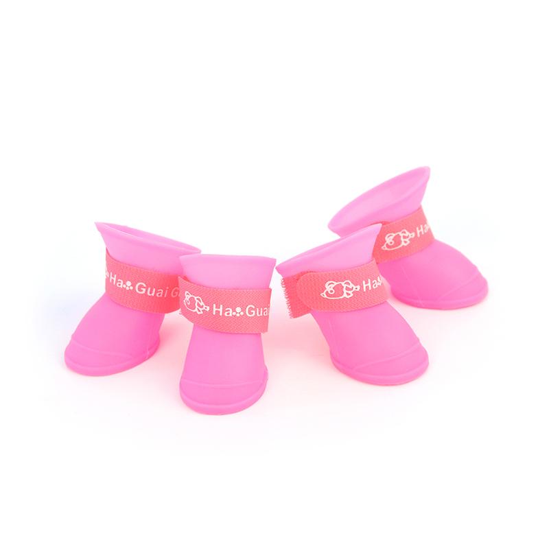 4pcs/Set Dogs Shoes Candy Colors Rubber Waterproof Soft Pet Rain Boots For Puppy Cats S/M/L