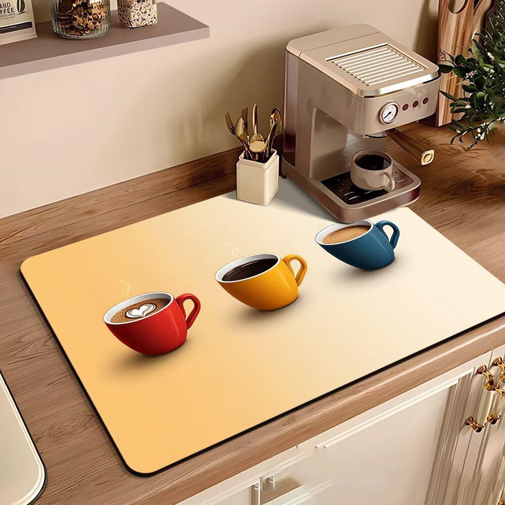 Coffee Machine Mat Waterproof Drain Pad Non-slip Dish Drying Mats for Kitchen Quick Dry Tableware Faucet Placemat Dinnerware