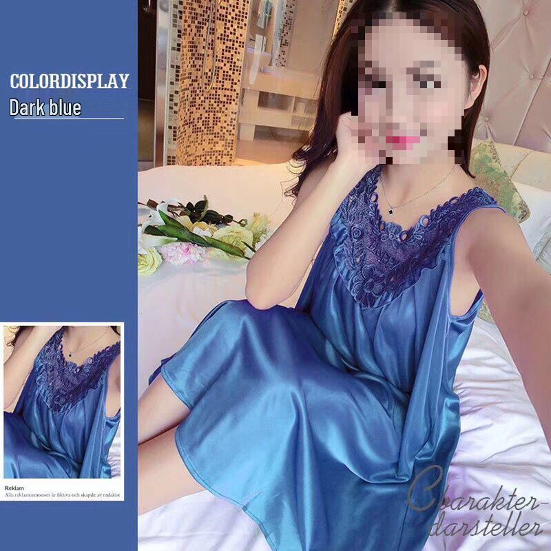 Women's Sexy Lace Summer Camisole Ice Silk Nightdress - Plus Size Loose Fit Home Wear Pajamas