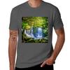 Tropical Exotic Rainforest Green Forest Waterfall Tshirt Work Basic Short Sleeve Top