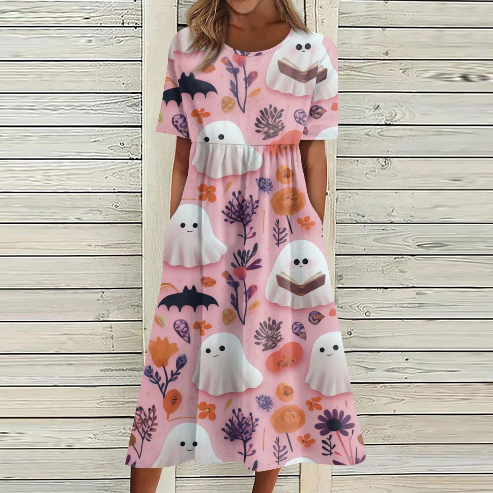 

Summer Dress For Women Casual Printed Short-Sleeve Beach Swing Dress S