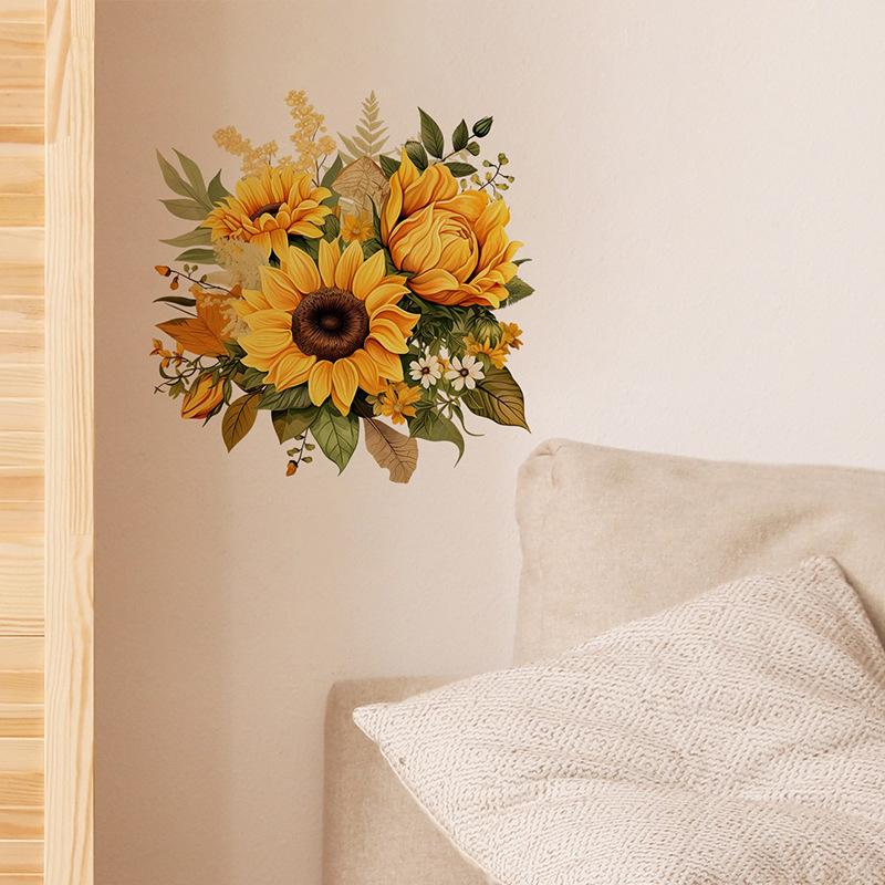 Sunflower Wall Sticker Hand Painted Removable Self Adhesive for Bedroom Living Room Furniture Decoration