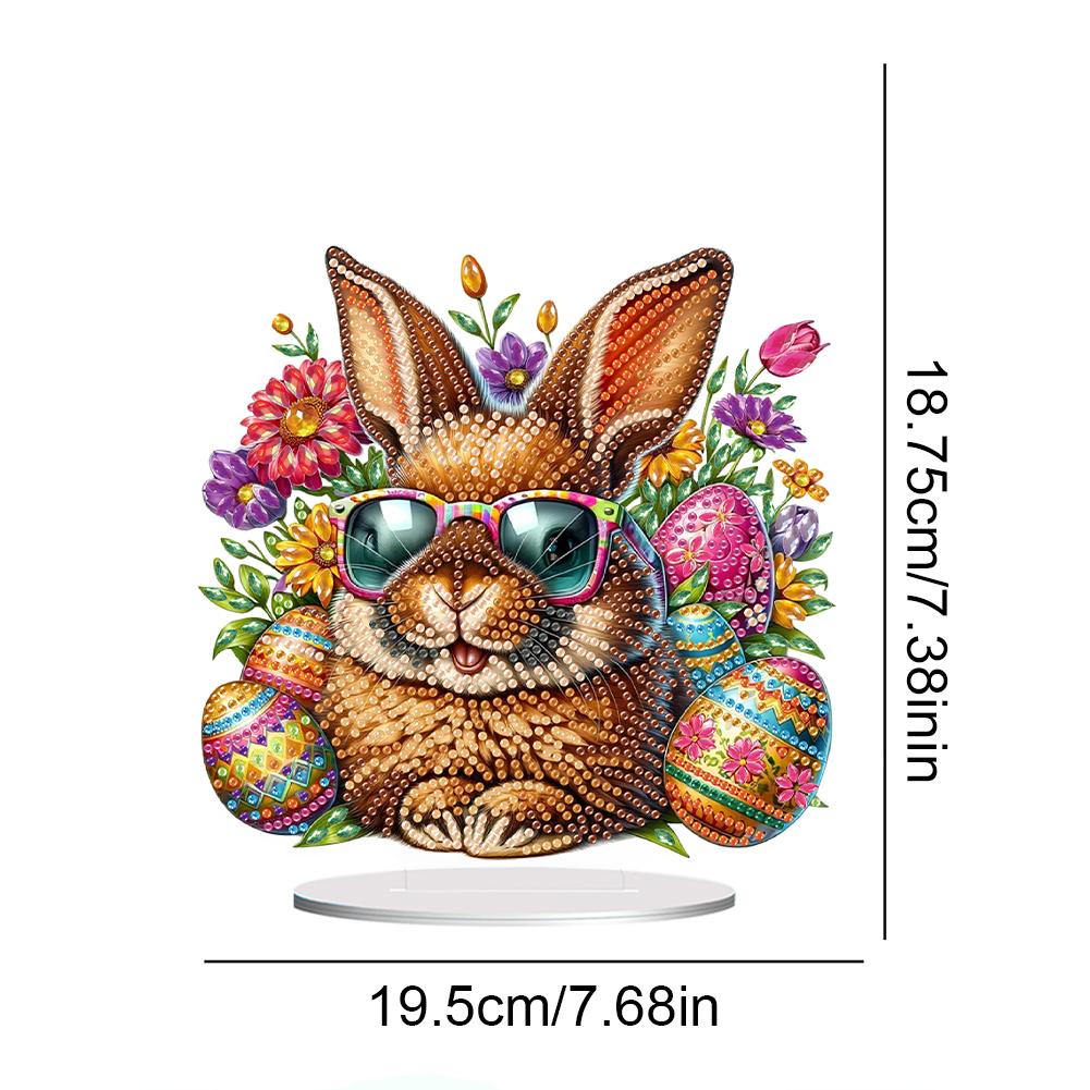 2D Flat Print Easter Rabbit DIY Diamond Painting Desktop Ornaments Kit Special Shape Single-Sided Drill Bedroom Table Decoration