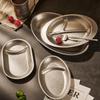 304 Rostfritt Stål Koreansk Snacksfat, Vintage Hem Dividerat Ovalt Fat, Ljus Lyx Frostat Utomhusmiddagsfat, Grillfat