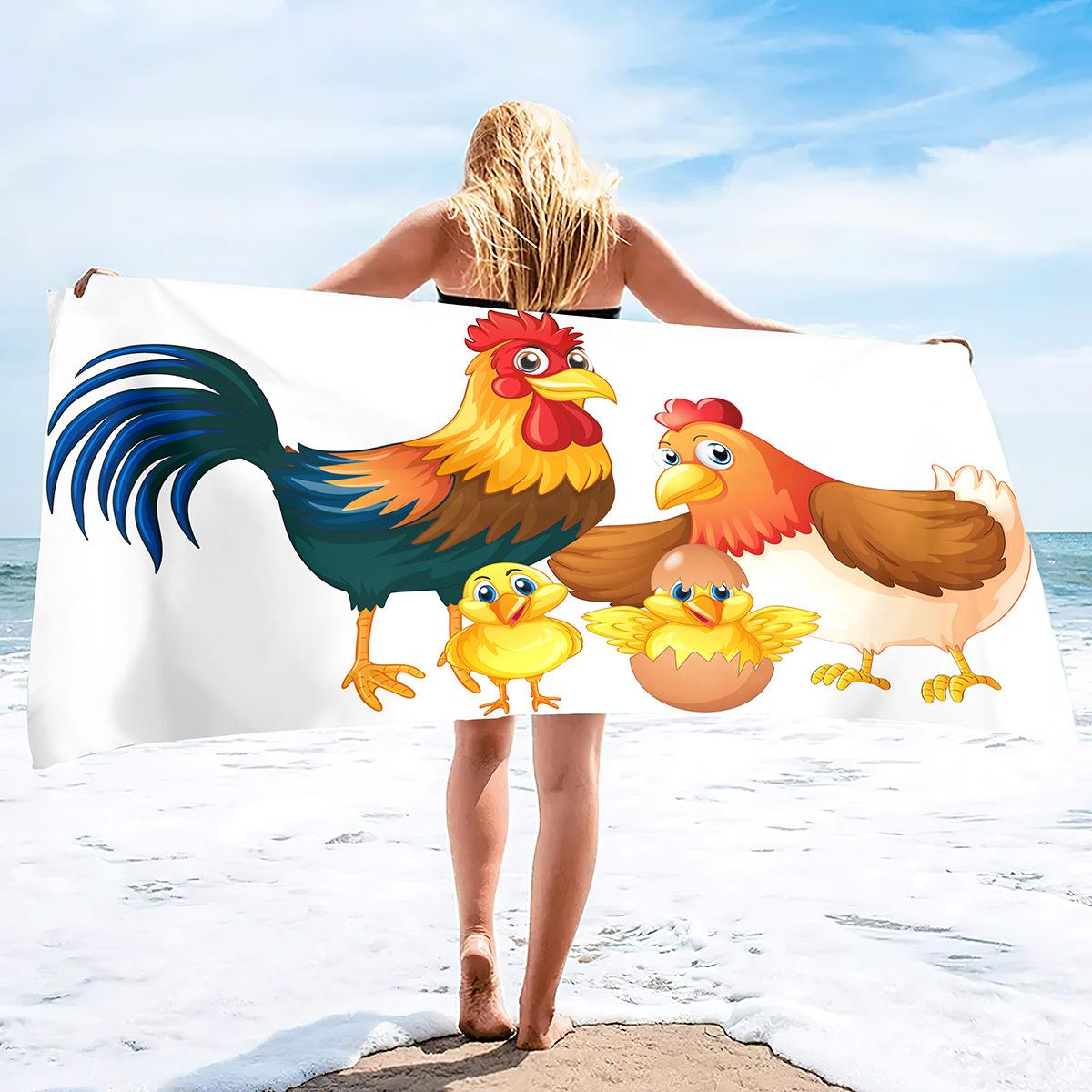 Cartoon Rooster Pattern Printing Series Seaside Vacation Beach Towel Swimming Bath Towel Towel For more sizes, contact customer service.