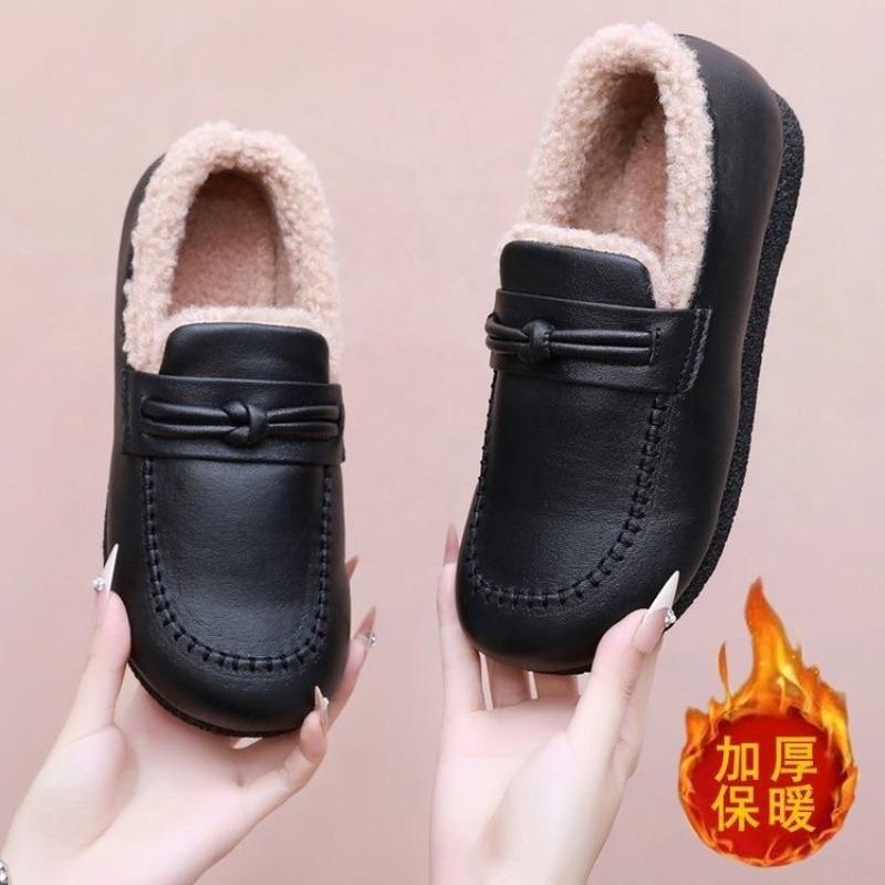 Casual velvet thickened Doudou cotton shoes winter new soft sole Beijing pedal comfortable women's shoes non-slip and warm
