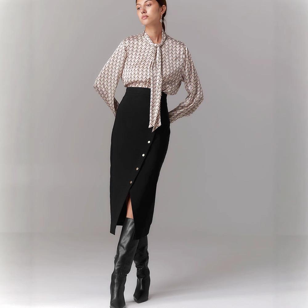 Fustă Midi A-line Nouă de Toamnă/Iarnă: Stil European & American, Talie Înaltă, Croială Slim cu Șliț pentru Eleganță Versatilă la Navetă