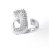 Letter Design Ring with Clear Stone Detail, Copper Base Fashion Jewelry for Daily Outfits, Party Styling and Gifts