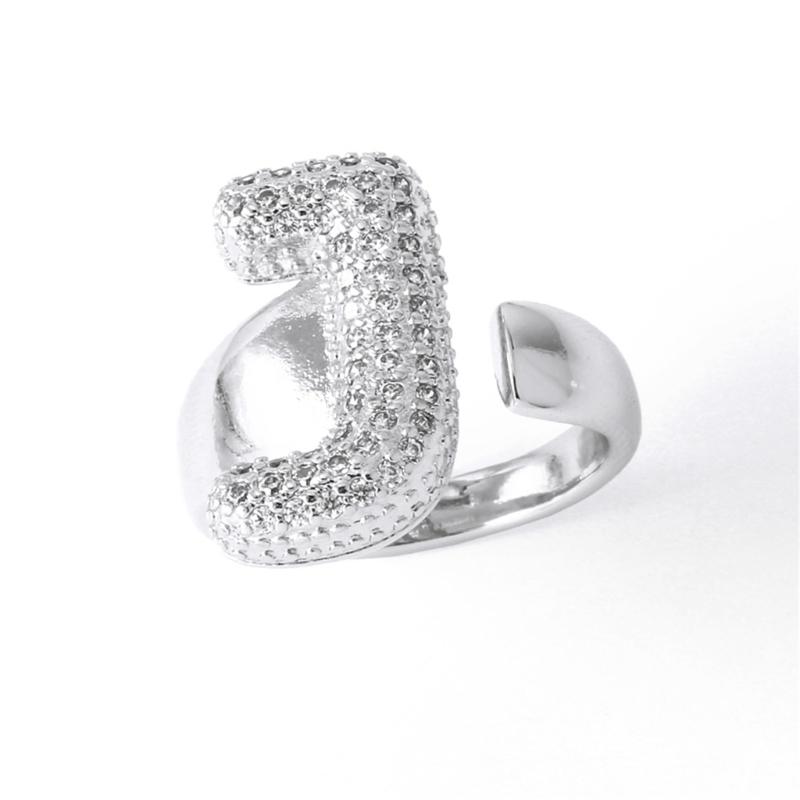 Letter Design Ring with Clear Stone Detail, Copper Base Fashion Jewelry for Daily Outfits, Party Styling and Gifts