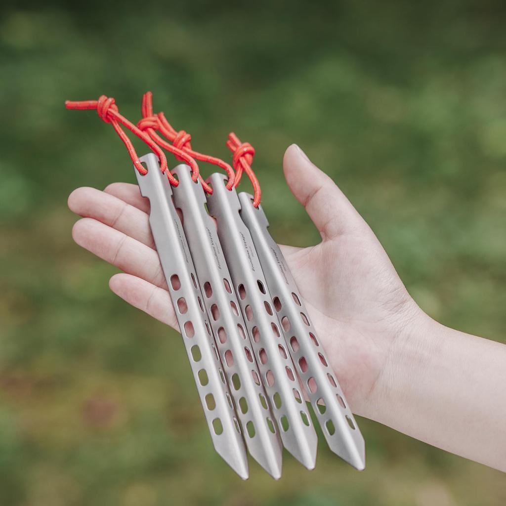 Boundless Voyage Titanium Alloy Pegs Set of with Reflective Rope Tent Pegs Ultra Light Durable Camping Pegs for Tent Tarps Stake Solid Mountain