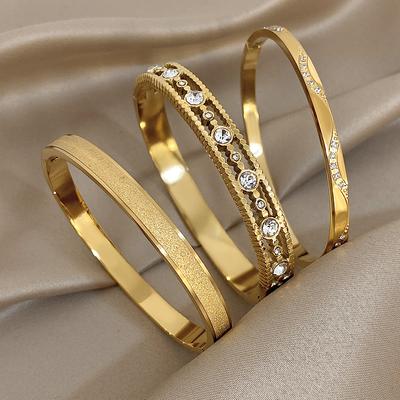 Pulsera de Brazalete Exquisita con Circonita Incrustada Nueva Chapada en Oro para Mujeres Hombres Geométricas Apilables Impermeables Amuletos Joyería Regalos