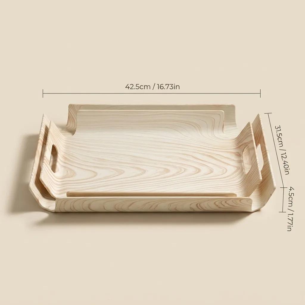 Wood Grain Plastic Serving Tray with Handles Rectangular Food Breakfast Tea Coffee Tray Kitchen Organizers Perfume Storage Tray
