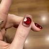Retro Ruby Bow Cat Eye White ins Style Short Handmade Wear Nail Art Patch Fake Nails