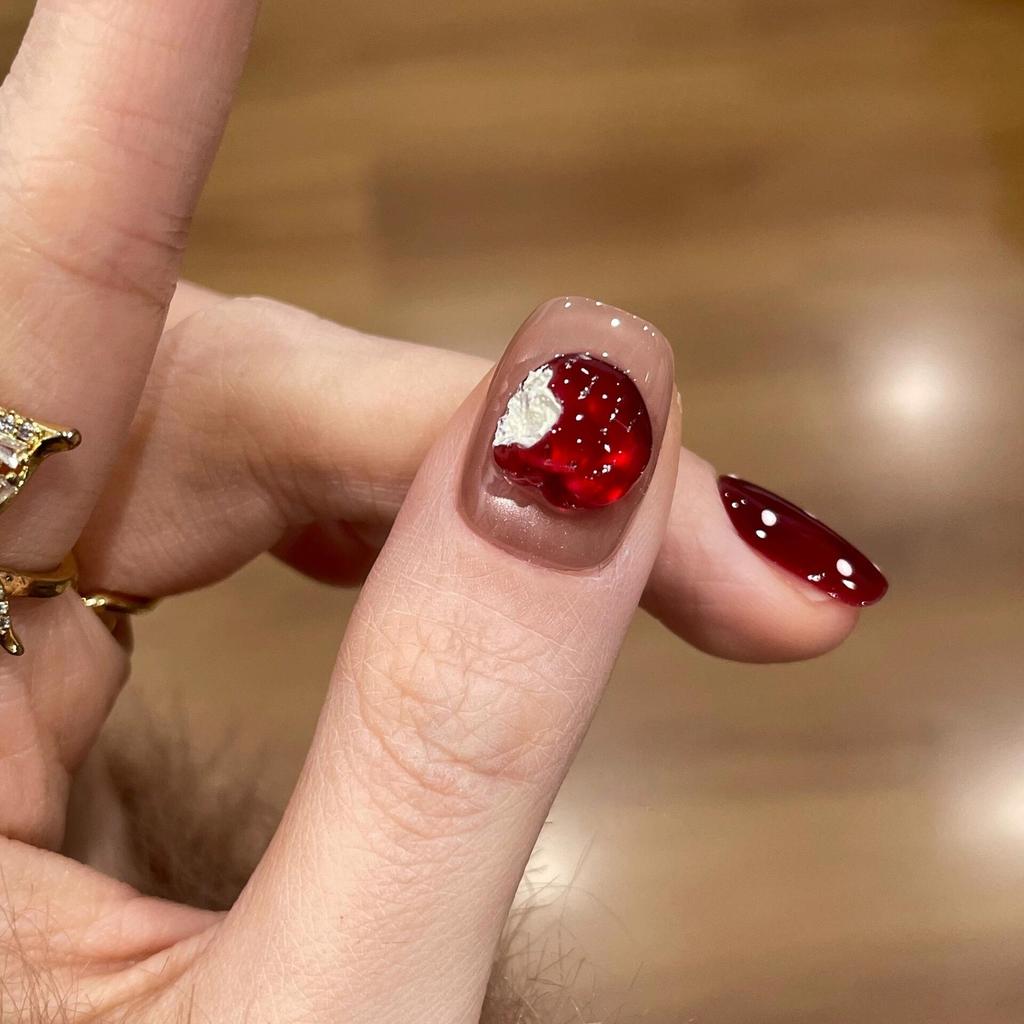 Retro Ruby Bow Cat Eye White ins Style Short Handmade Wear Nail Art Patch Fake Nails