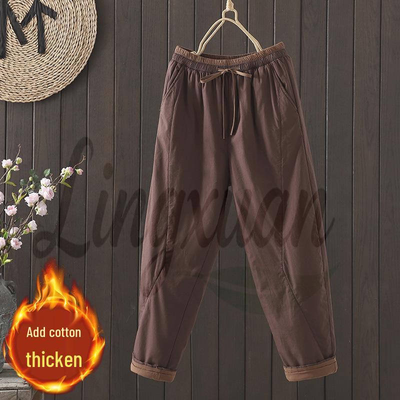 

2026 Women s Winter Bootcut Harem Pants - Solid & Contrasting Colors, Padded, Thick, Warm Cotton Slim Fit Trousers. 2X Large кофейный