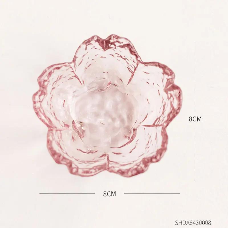 Modern Style Pink Flower Candle Holder Glass Candlestick Crafts Home Decoration Wedding Table Decor Crystal Candle Container