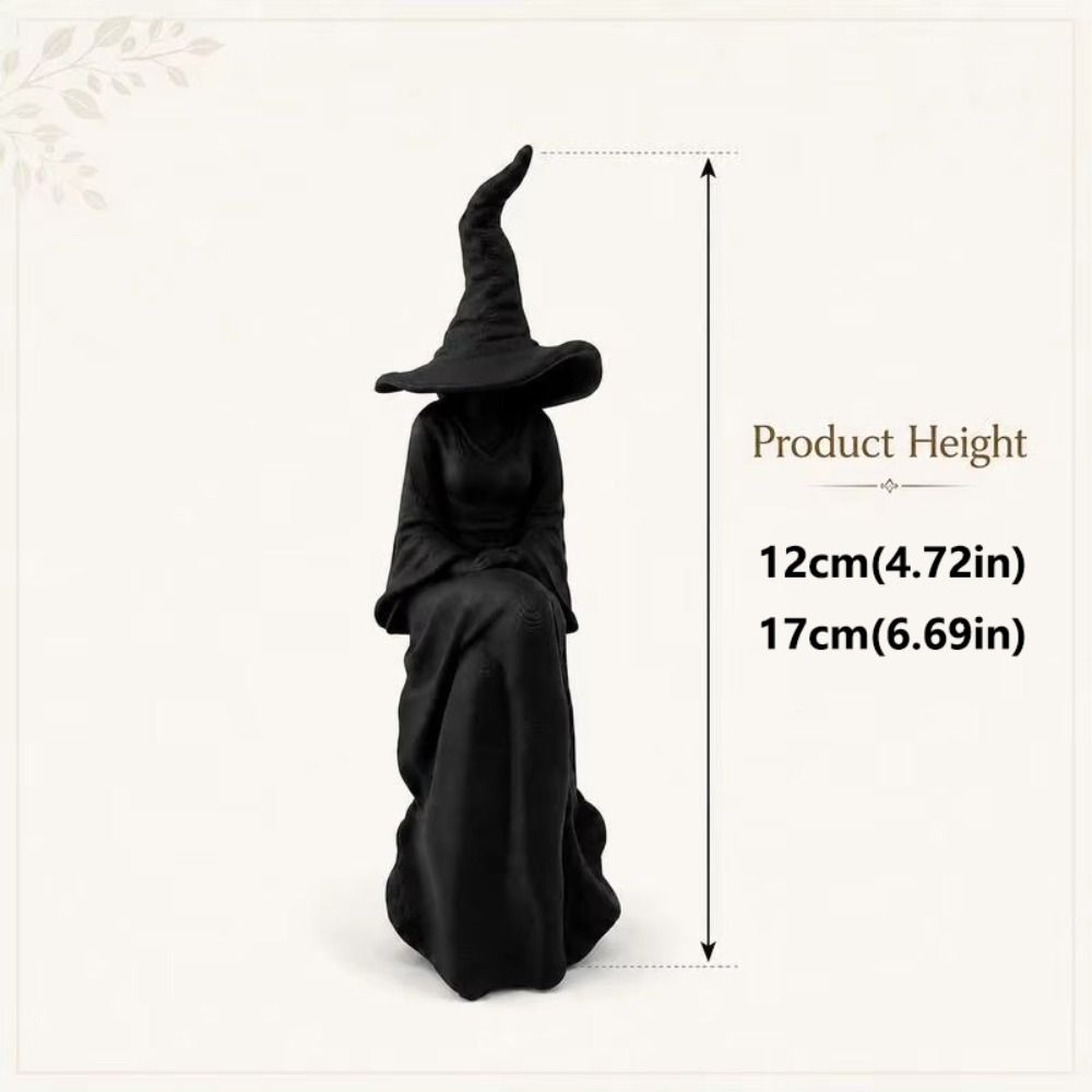 Black Sitting Witch Statue Retro Spooky Bookshelf Ornament Home Decoration
