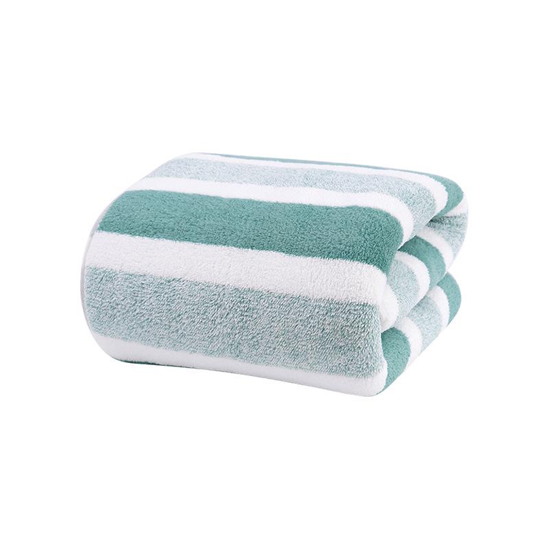 Temu Coral Fleece Quick-Drying Absorbent Bath Towel - Thick, Soft & Comfortable Striped Towel for Men & Women
