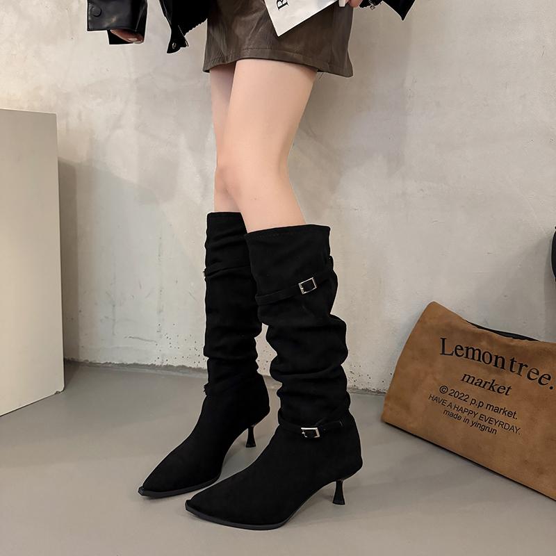 2025 NEW Versatile Boots Wear Soft Leather Velvet High Heel Over Knee Long Boots Women Spring and Autumn Soft Boot