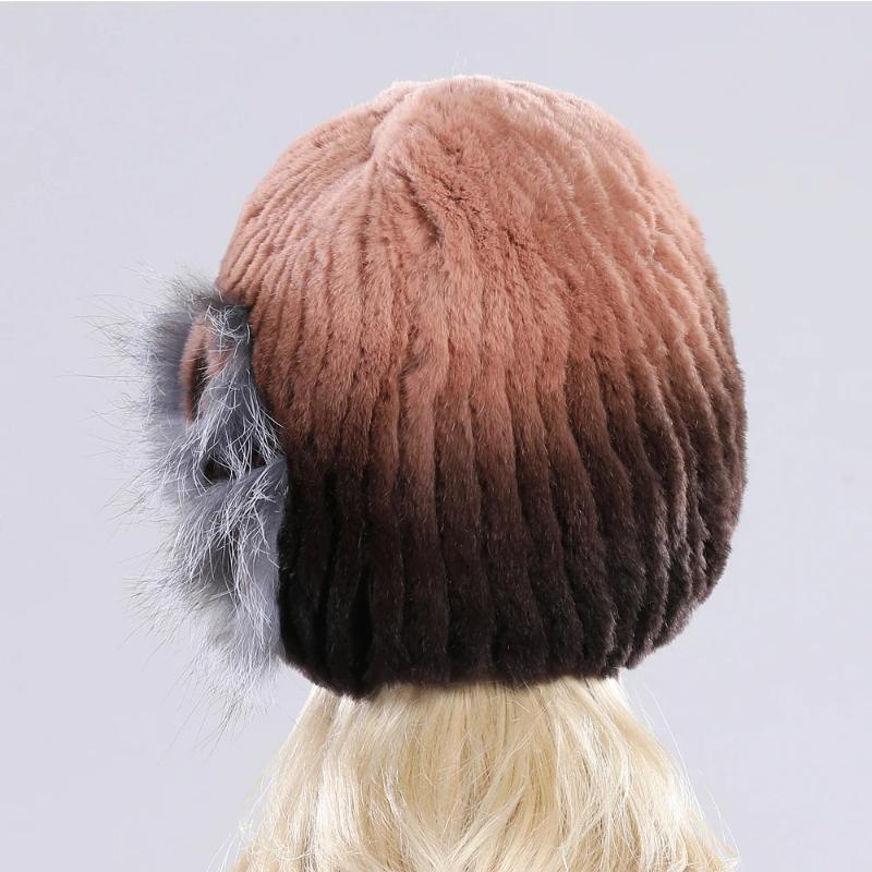 New Knitted Rex Rabbit Fur Hat For Women Winter Warm Natural Fur Hats Thick Outdoor Girl Fashion Real Rex Rabbit Fur Caps