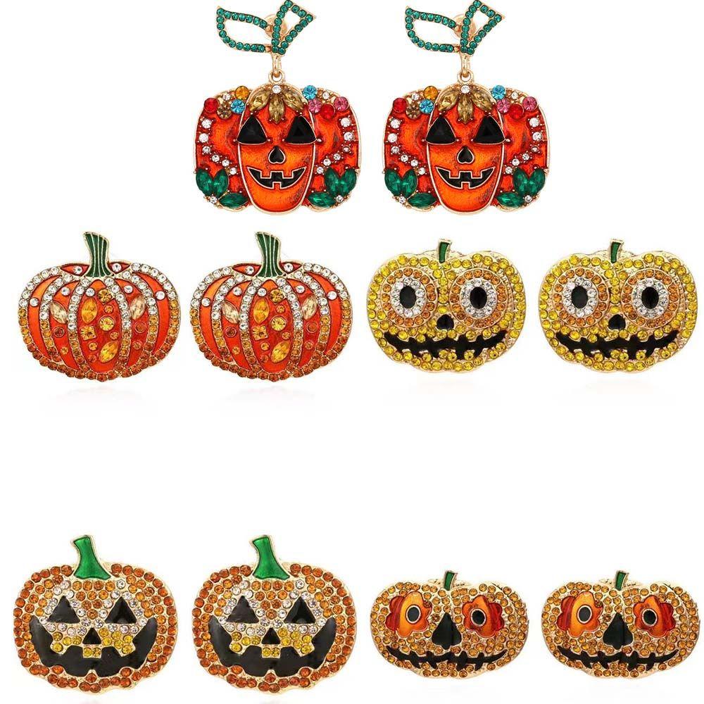 Accessories Rhinestone Pumpkin Earrings Pumpkin Stud Earrings Women's Earrings Halloween Ear Stud