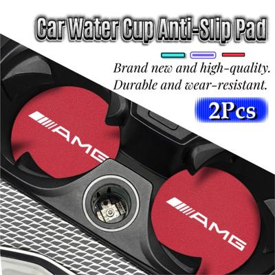 2Pcs Suede Leather Coaster Car Water Cup Anti-slip Pad Mat Auto Interio For Mercedes Benz AMG Smart W205 C300 W203 W206 W108 W12