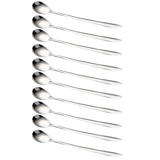 10Pcs Long Coffee Ice Handle Stainless Steel Tea Cream Dessert Spoon Tableware