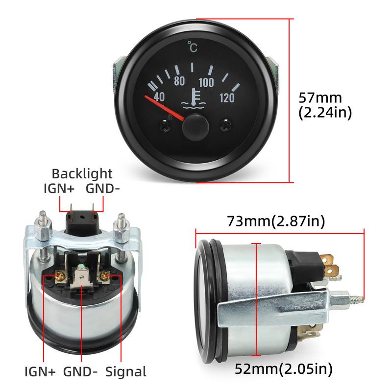 ZMFJH VDO 52mm Water Temperature Gauge with Sensor DC24V LED 40-120C Pointer Water Temp Meter for Diesel Generator Set Parts