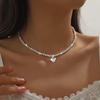Classic Simple Shiny Double Layer Pendant Cross Pendant Necklace for Women Charm Pearl Collarbone Chain Jewelry Accessory Gift
