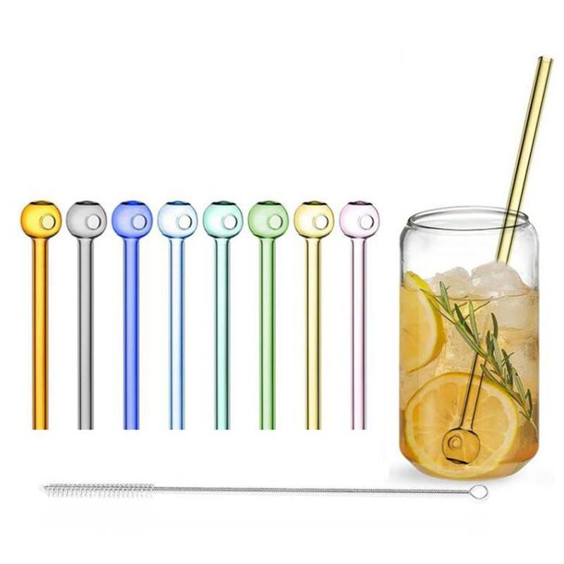8 Stück Hohle Kugel Glasstrohhalme Saft Milch Hohes Borosilikat Hitzebeständig Runder Kopf Strohhalm Wiederverwendbar