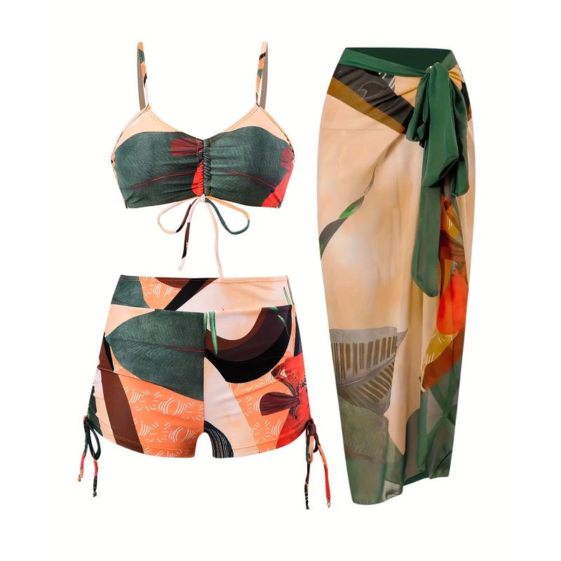 European & American One-Shoulder Split Swimsuit with Chiffon Skirt Set