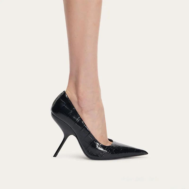 Fashion Brand Fashion Show Silvery 9cm High Heels Spring Autumn New Irregular Heels Black Red Pointed Sexy Women's Single Shoes Size 43