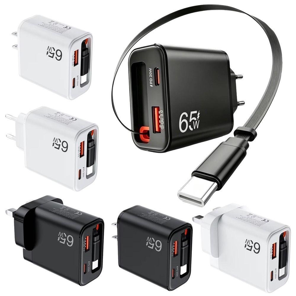 Multi Port Charging 65W Super Fast Charger Built In Cable GaN Charger Home and Office Use