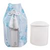 Buddhist Urn, Plum Blossom Design, Silk, 3.5 Inches, Blue, with Posthumous Buddhist Name Sticker, Includes Covering Bag