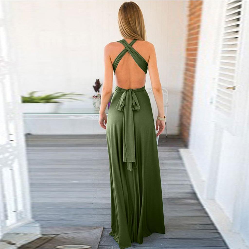 Modă Femei Culoare Solidă Metodă Multi-Purtare Multi-Șnur Spate Încrucișat Fără Spate Sexy Rochie Bandaj Rochie Lungă