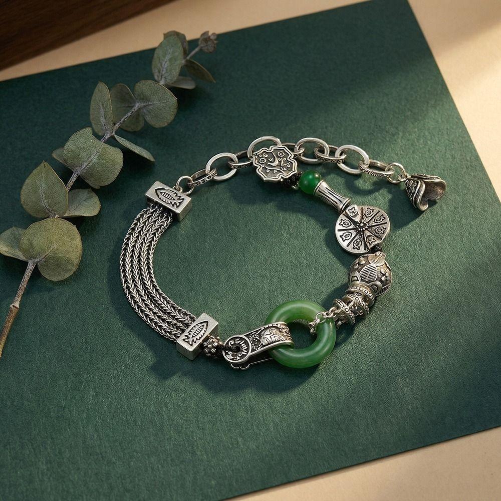 Aesthetic Bead Round Charm Bracelets New Chinese Style Green Bangle Auspicious Occasions