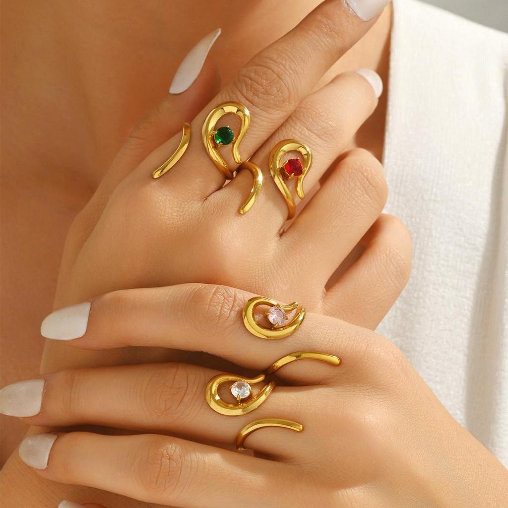 High-End Retro Titanium Steel Gold-Plated Irregular Design Open Ring