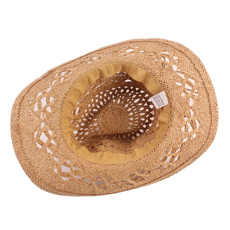 Fashion Hollow Jazz Hat Handmade Cowboy Straw Hat Summer Outdoor Travel Beach Hat for Men and Women Western Sunbonnet Straw Hat