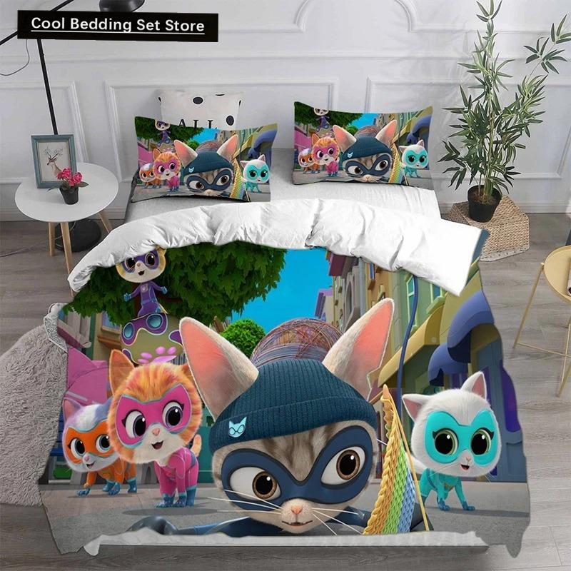 Anime Super Kitties Ložní soupravy Přikrývka Prošívaná přikrývka Přehoz na postel Povlak na přikrývku Povlak na polštář 2-3dílné sady Dětská Dospělá velikost Domácí textil