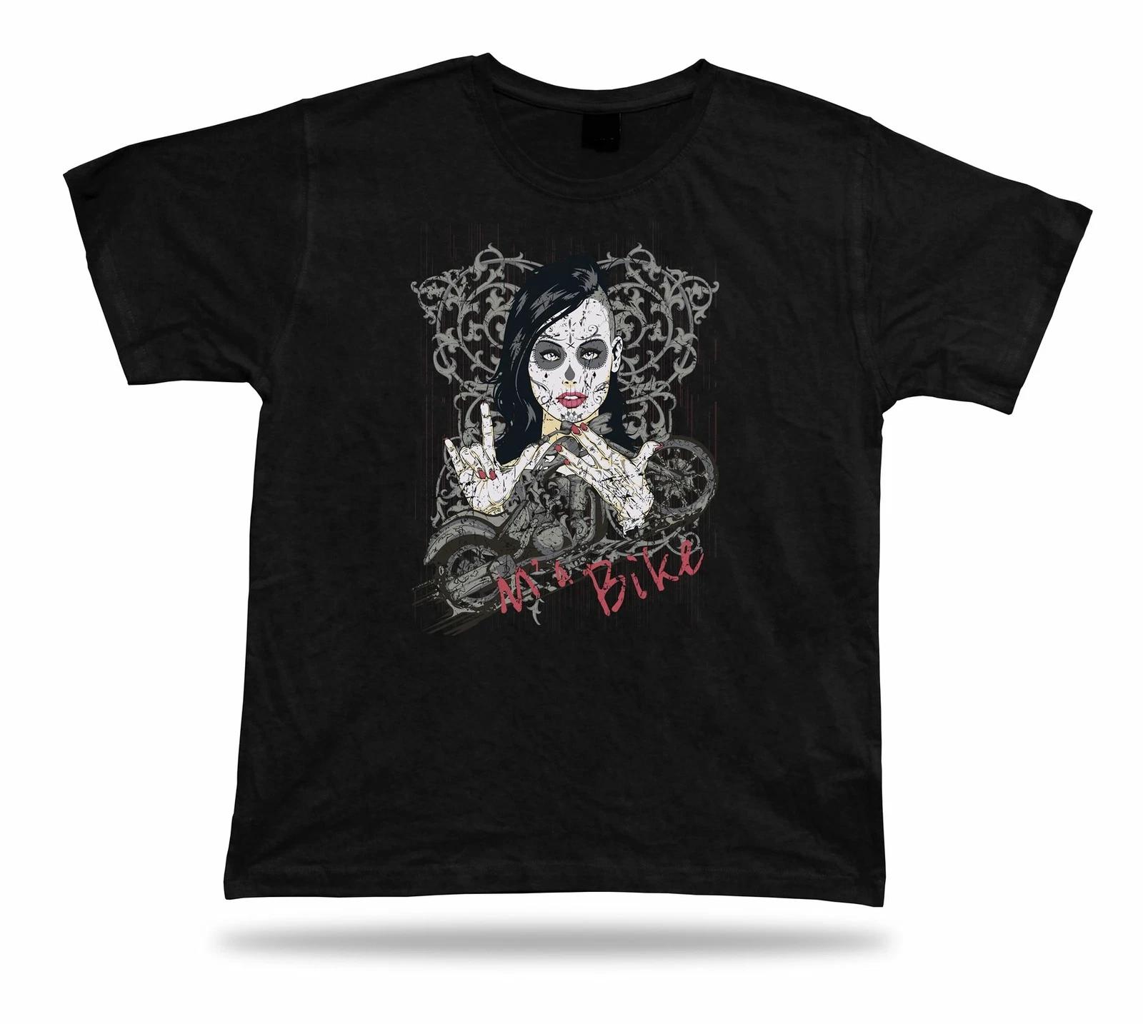 Tshirt Tee Shirt Birthday Gift Idea Ma Bike Lady Skull Makeup Bike Motorcycle 3XL